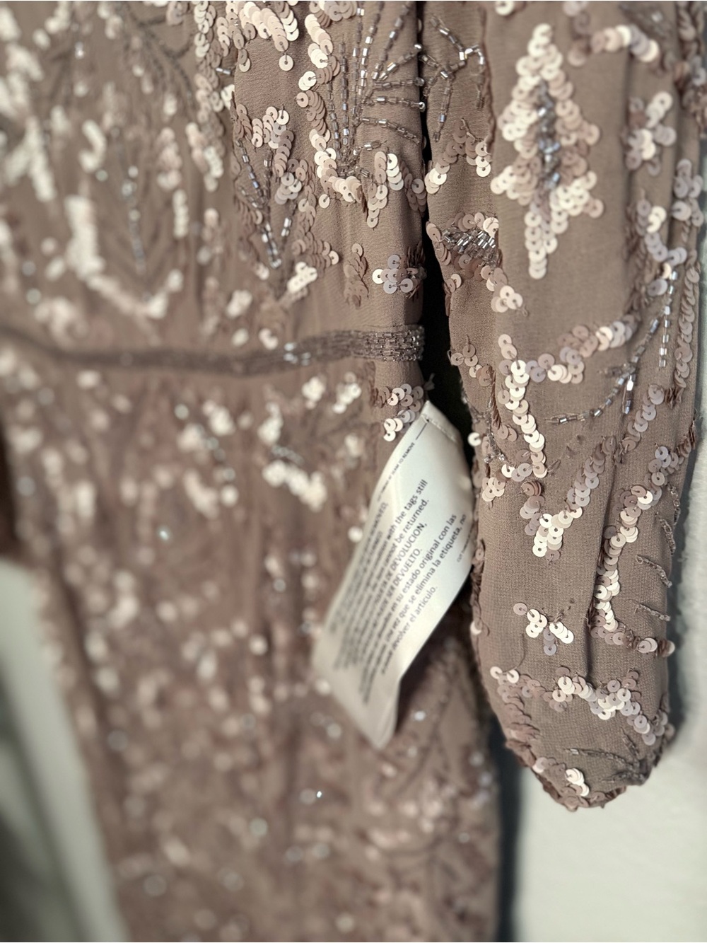 Mac Duggal Dusty Mauve Beaded Long-Sleeve Midi Dress - Picture 6 of 6